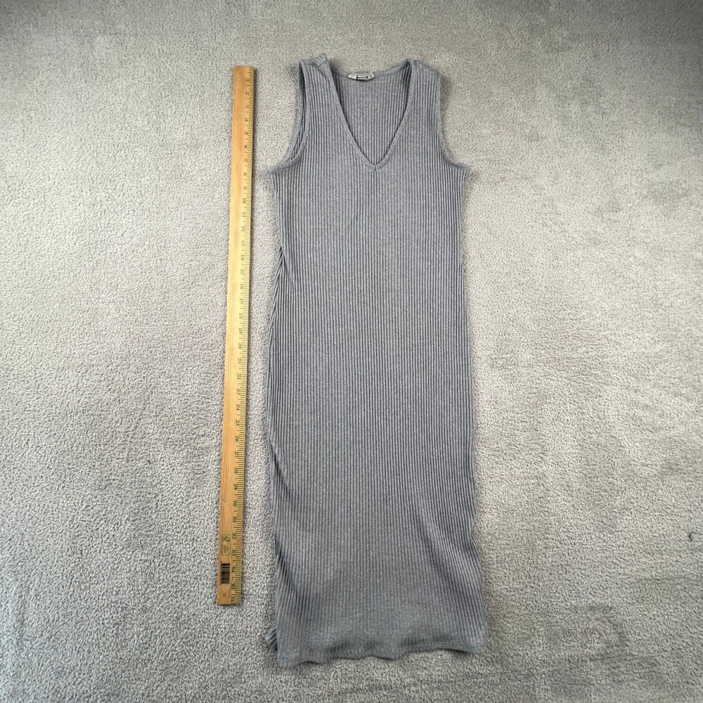 Ribbed Knit Maxi Dress Womens Small Gray Sleeveless V Neck Side Slit